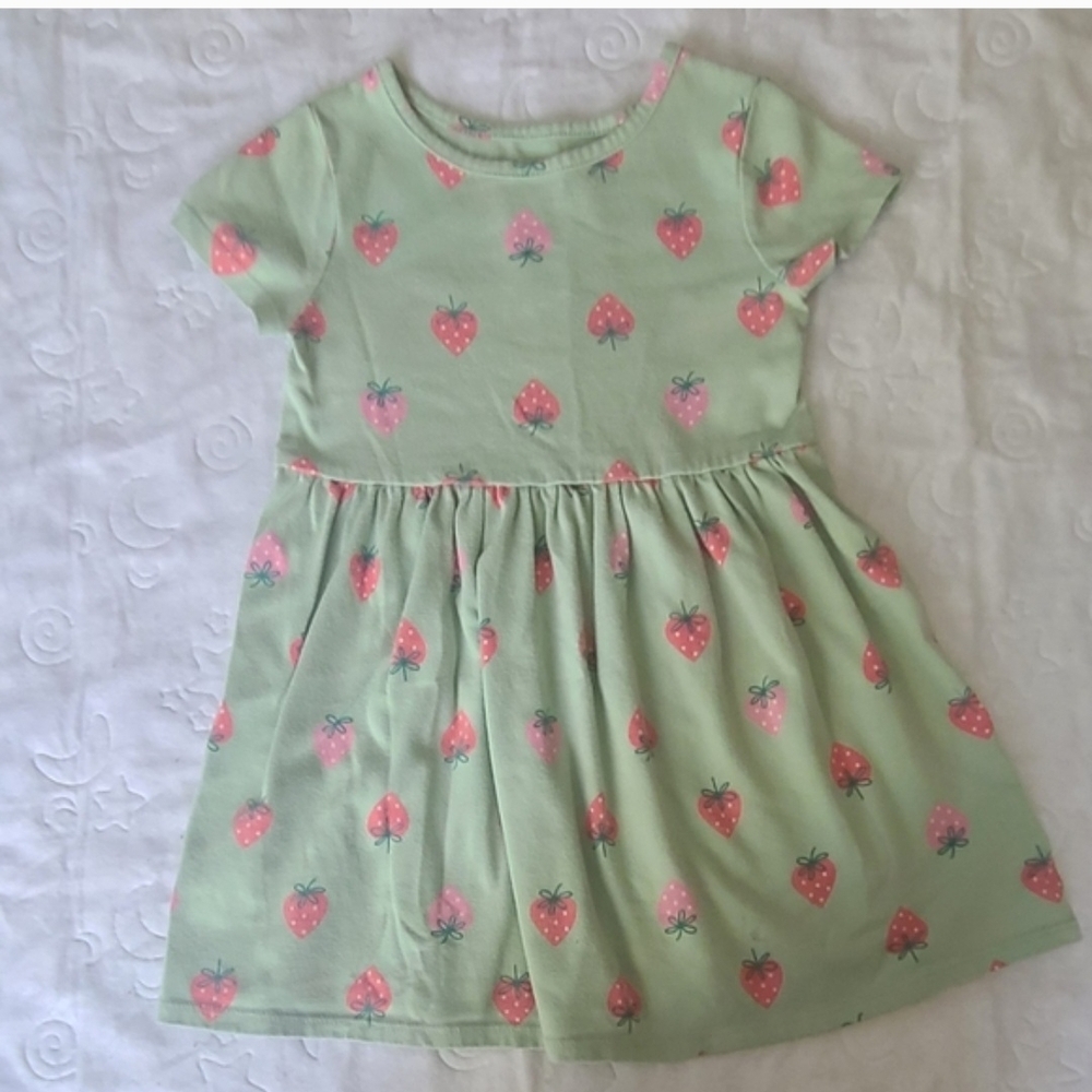Cat & Jack Green Dress with Pink Strawberry Print